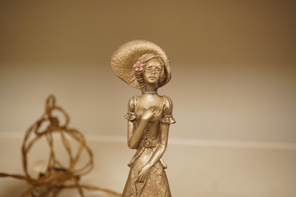 A bronzed rhino, a similar Art Nouveau style lady, and another, largest 19cm high